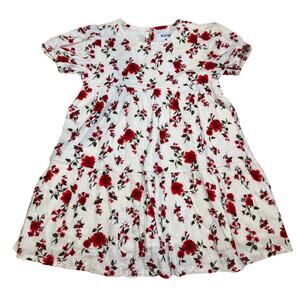 Old Navy Girls 3T White Red Floral Dress Short Sleeve